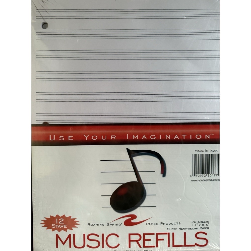 7 Packs of 20 Sheets Ea. Music Filler Paper 12 Stave H.D White 11"X8-1/2"
